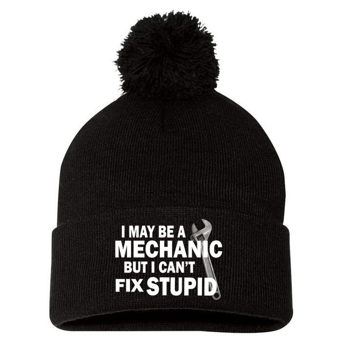I May Be A Mechanic But I Can't Fix Stupid Funny Pom Pom 12in Knit Beanie