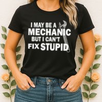 I May Be A Mechanic But I Can't Fix Stupid Funny Womens T-Shirt