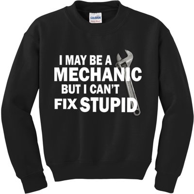 I May Be A Mechanic But I Can't Fix Stupid Funny Kids Sweatshirt