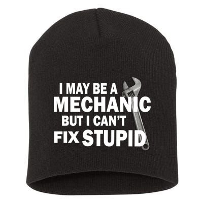 I May Be A Mechanic But I Can't Fix Stupid Funny Short Acrylic Beanie