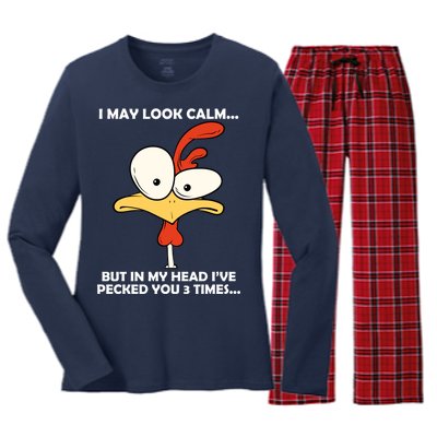 I May Look Calm But In My Head I've Pecked You 3 Times Women's Long Sleeve Flannel Pajama Set 