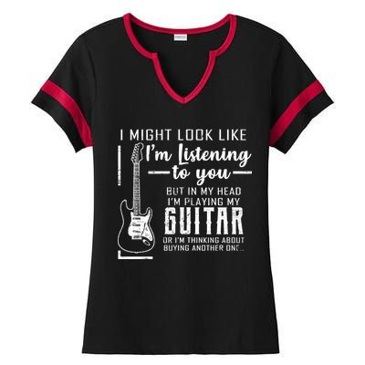 I Might Look Like I'm Listening To You Music Guitar Ladies Halftime Notch Neck Tee