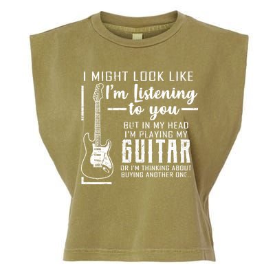 I Might Look Like I'm Listening To You Music Guitar Garment-Dyed Women's Muscle Tee