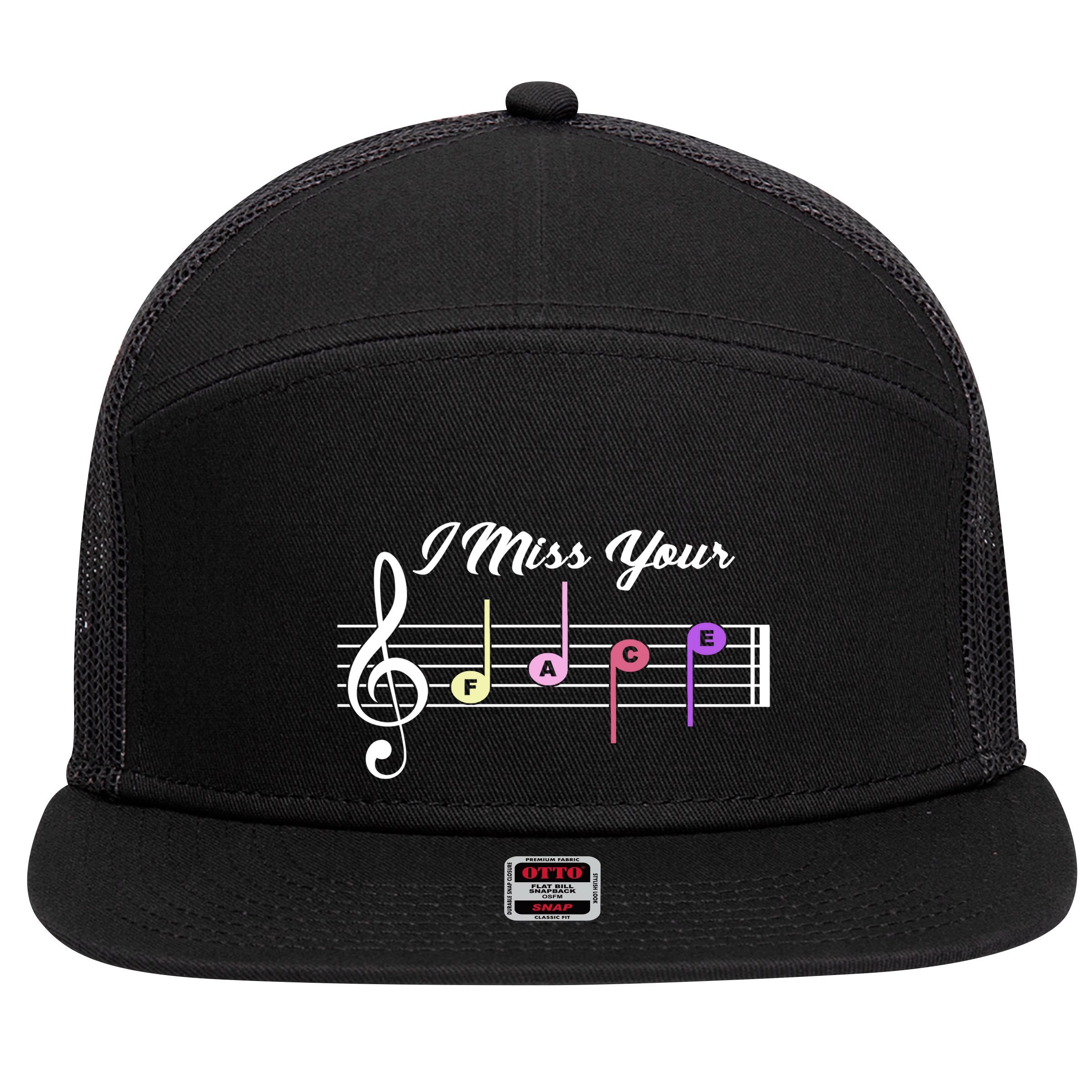I Miss Your Face Music Notes 7 Panel Mesh Trucker Snapback Hat