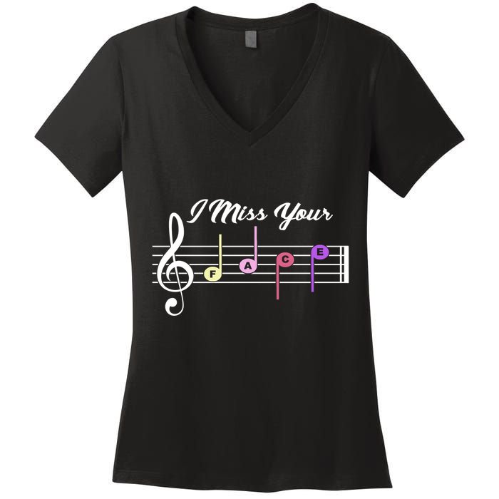 I Miss Your Face Music Notes Women's V-Neck T-Shirt
