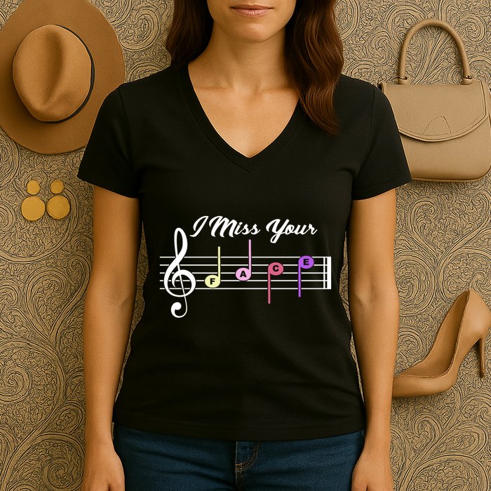 I Miss Your Face Music Notes Women's V-Neck T-Shirt