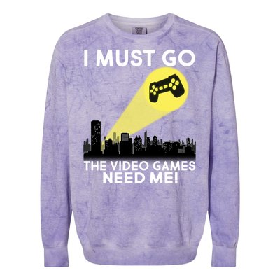 I Must Go The Video Game Needs Me Colorblast Crewneck Sweatshirt