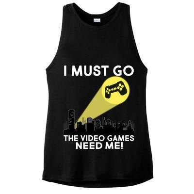 I Must Go The Video Game Needs Me Ladies PosiCharge Tri-Blend Wicking Tank
