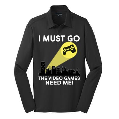 I Must Go The Video Game Needs Me Silk Touch Performance Long Sleeve Polo