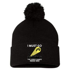 I Must Go The Video Game Needs Me Pom Pom 12in Knit Beanie