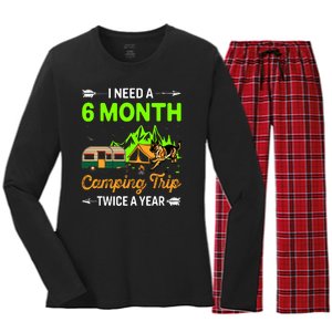 I Need A 6 Month Camping Trip Twice A Year Women's Long Sleeve Flannel Pajama Set 