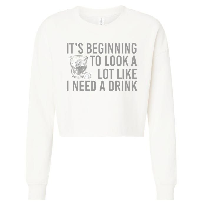 I Need A Drink Cropped Pullover Crew