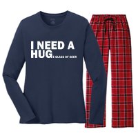 I Need A Hug Huge Glass Of Beer Women's Long Sleeve Flannel Pajama Set 