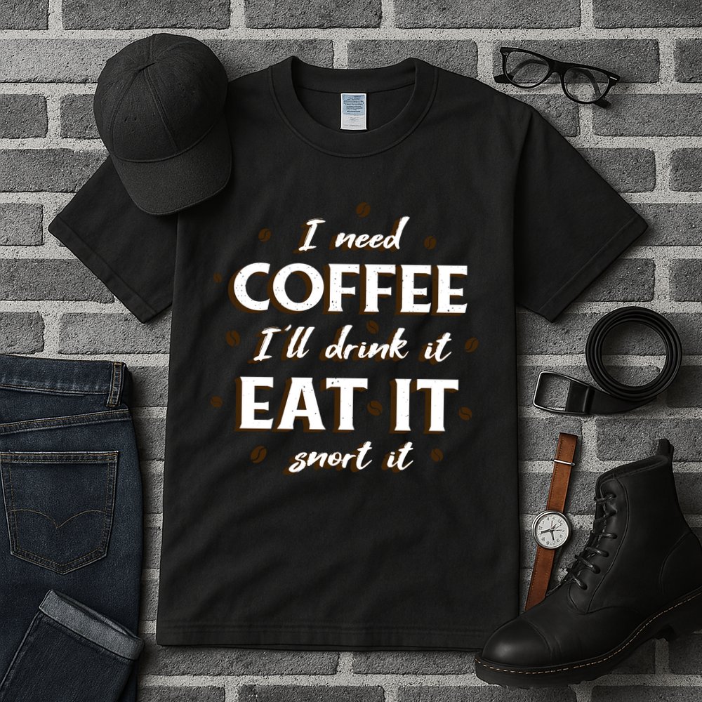 I Need Coffee Drink Eat Snort Tall T-Shirt