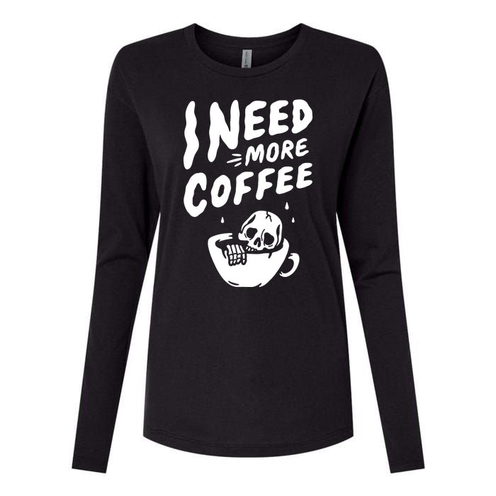 I Need More Coffee Funny Skeleton Womens Cotton Relaxed Long Sleeve T-Shirt