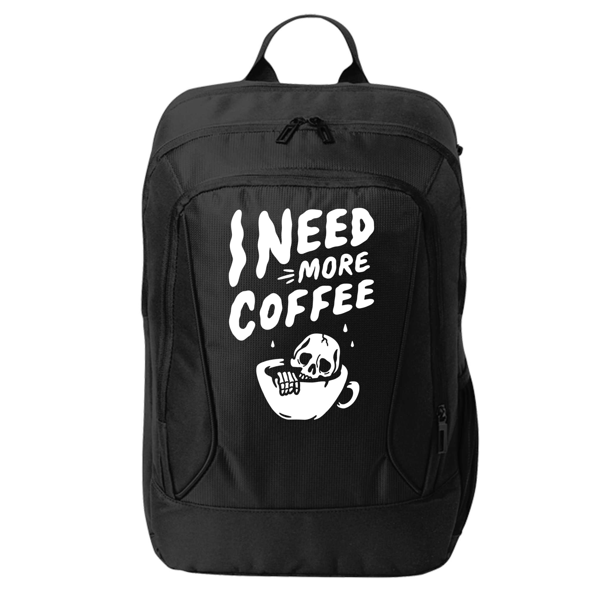 I Need More Coffee Funny Skeleton City Backpack