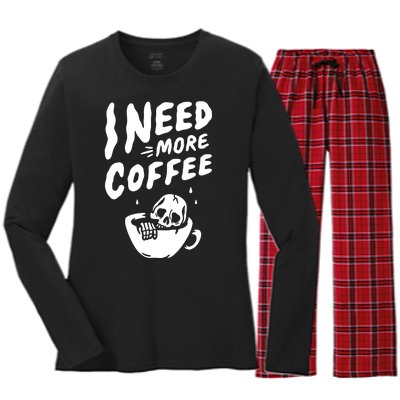 I Need More Coffee Funny Skeleton Women's Long Sleeve Flannel Pajama Set 