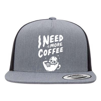 I Need More Coffee Funny Skeleton Flat Bill Trucker Hat