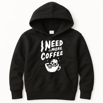 I Need More Coffee Funny Skeleton Kids Hoodie