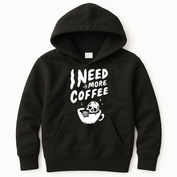 I Need More Coffee Funny Skeleton Kids Hoodie