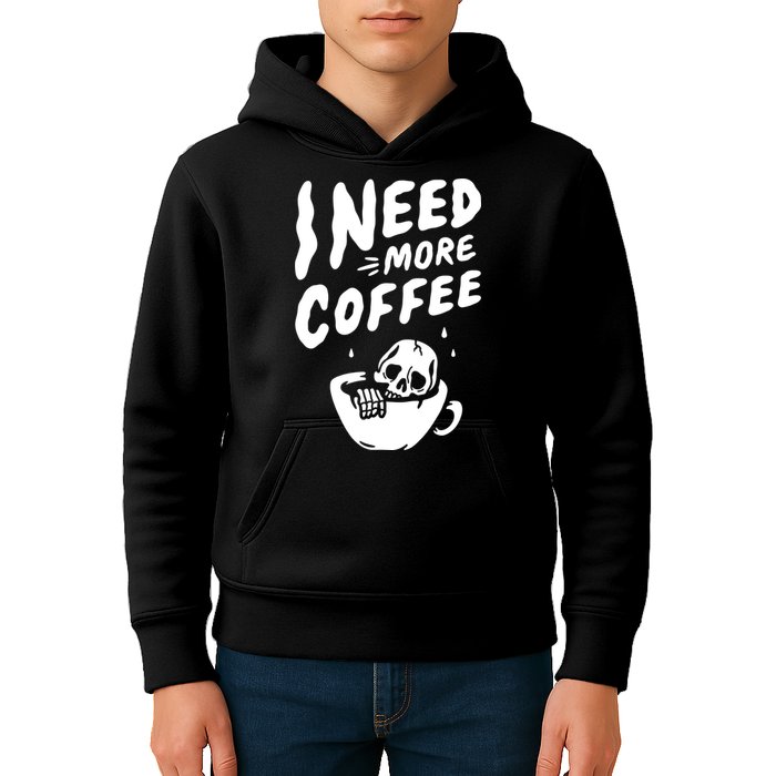 I Need More Coffee Funny Skeleton Kids Hoodie