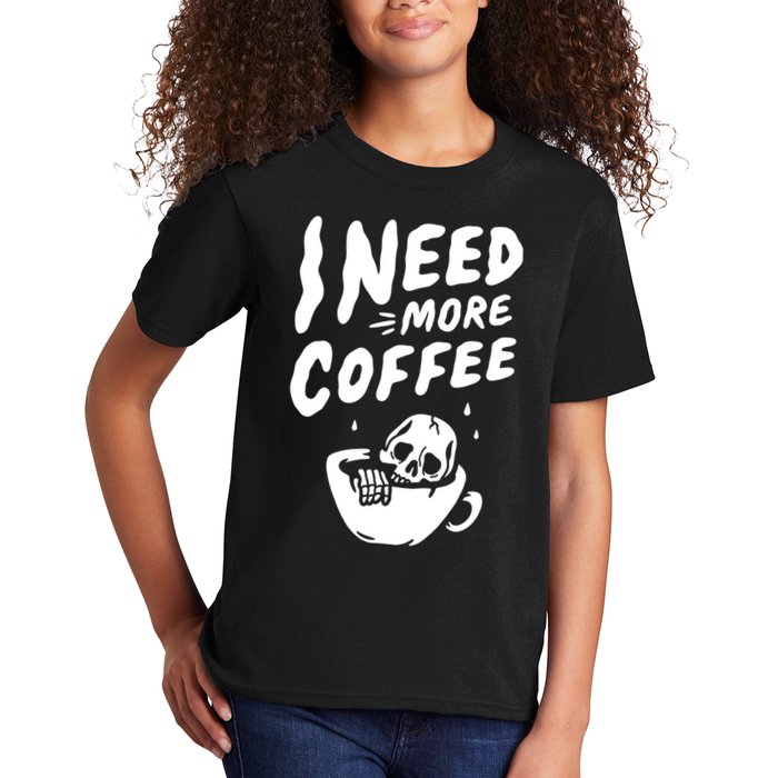 I Need More Coffee Funny Skeleton Kids T-Shirt