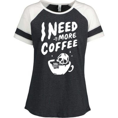 I Need More Coffee Funny Skeleton Enza Ladies Jersey Colorblock Tee