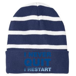 I Never Quit I Restart Gamer Striped Beanie with Solid Band