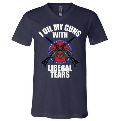 I Oil My Guns With Liberal tears V-Neck T-Shirt