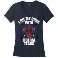 I Oil My Guns With Liberal tears Women's V-Neck T-Shirt