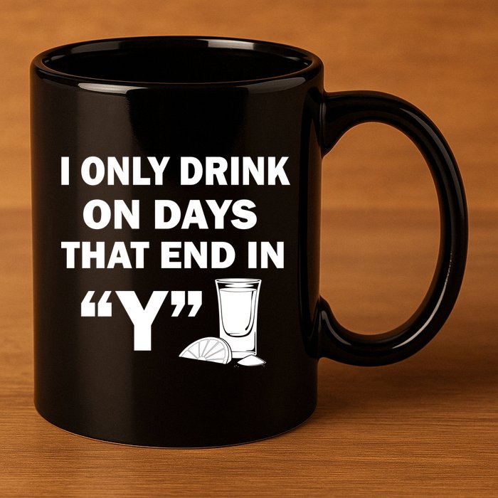 I only Drink On Days That End in Y 11oz C Handle Ceramic Mug
