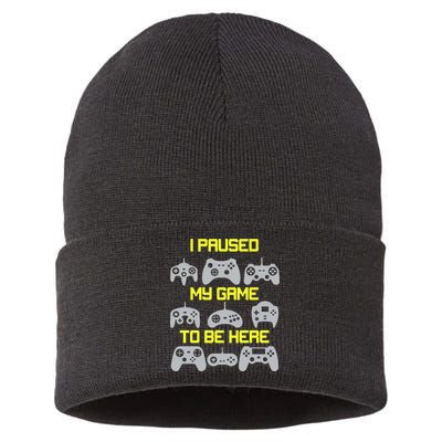 I Paused My Game To Be Here Funny Gamer Sustainable Knit Beanie