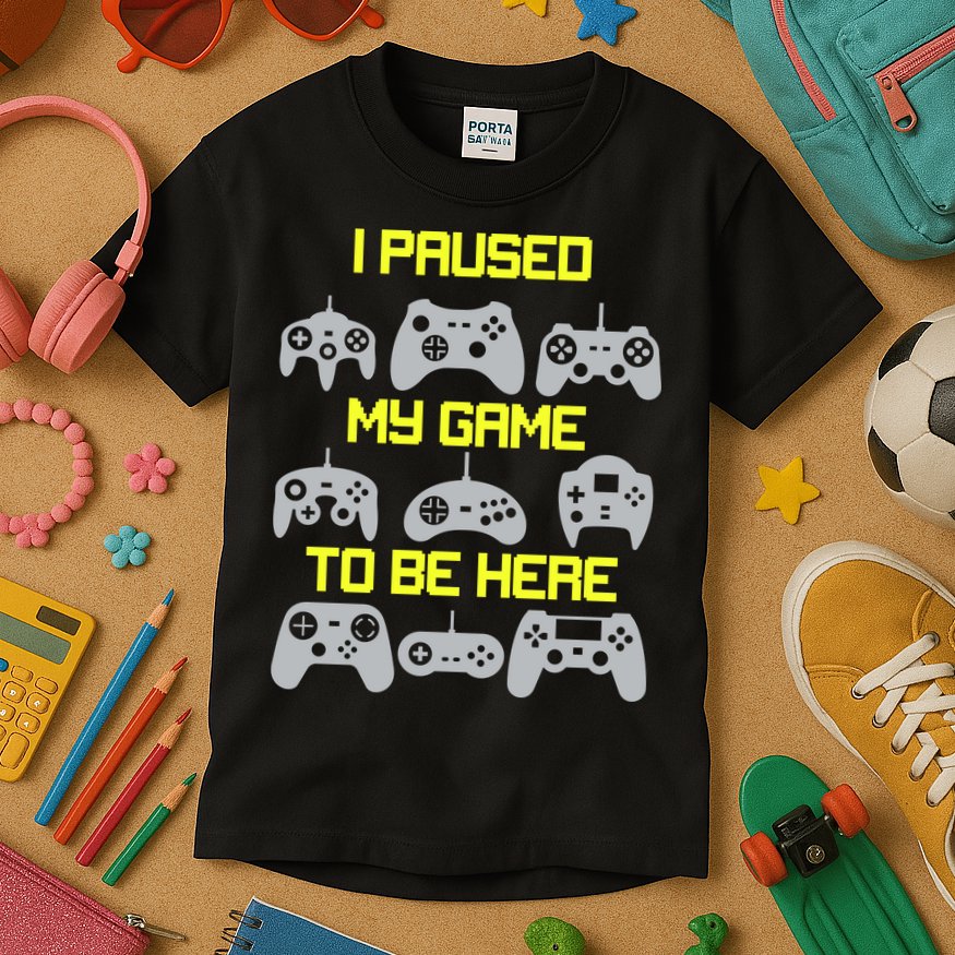 I Paused My Game To Be Here Funny Gamer Kids T-Shirt