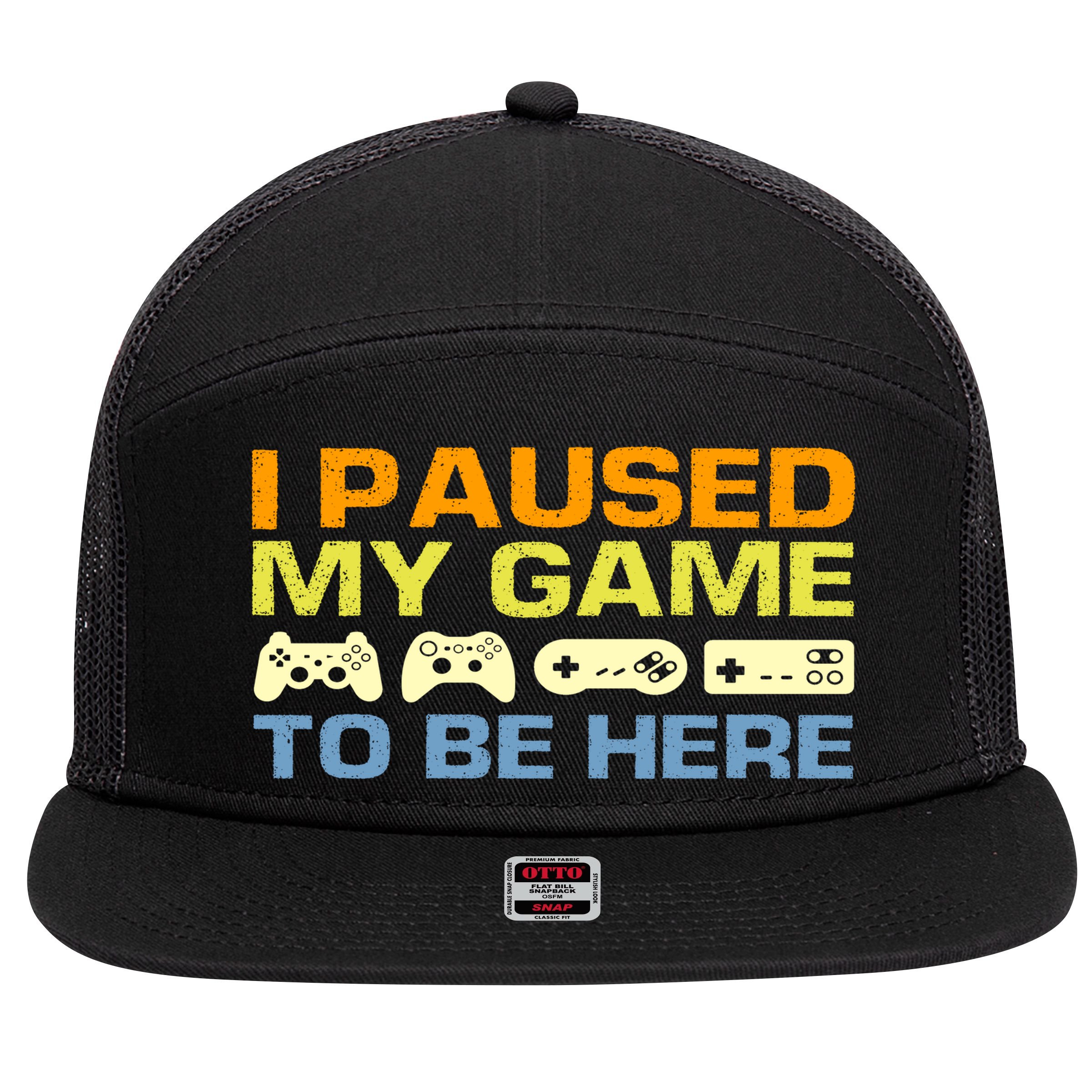 I Paused My Game To Be Here Retro Controllers 7 Panel Mesh Trucker Snapback Hat