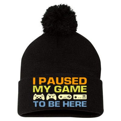 I Paused My Game To Be Here Retro Controllers Pom Pom 12in Knit Beanie