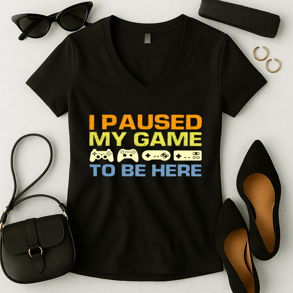 I Paused My Game To Be Here Retro Controllers Women's V-Neck T-Shirt