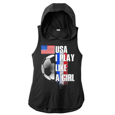 I Play Like A Girl USA Soccer Ladies PosiCharge Tri-Blend Wicking Draft Hoodie Tank