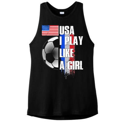 I Play Like A Girl USA Soccer Ladies PosiCharge Tri-Blend Wicking Tank