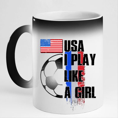 I Play Like A Girl USA Soccer 11oz Black Color Changing Mug