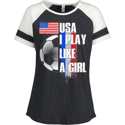 I Play Like A Girl USA Soccer Enza Ladies Jersey Colorblock Tee