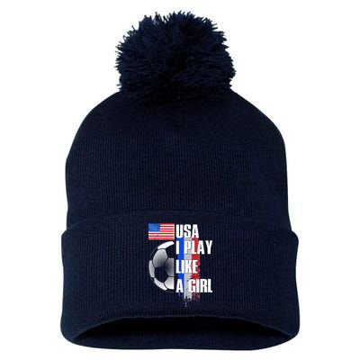 I Play Like A Girl USA Soccer Pom Pom 12in Knit Beanie