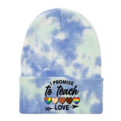 I Promise To Teach Love Diversity Equality Tie Dye 12in Knit Beanie