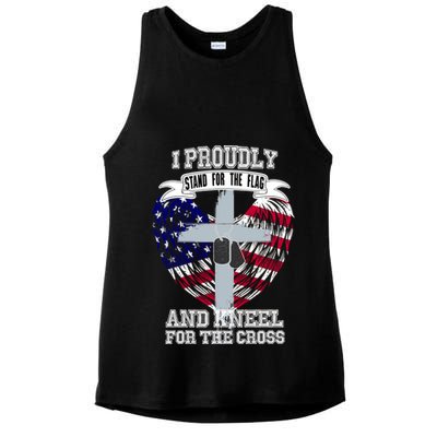 I Proudly Stand For The Flag And Kneel For The Cross Ladies PosiCharge Tri-Blend Wicking Tank