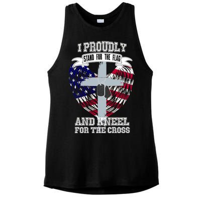 I Proudly Stand For The Flag And Kneel For The Cross Ladies PosiCharge Tri-Blend Wicking Tank