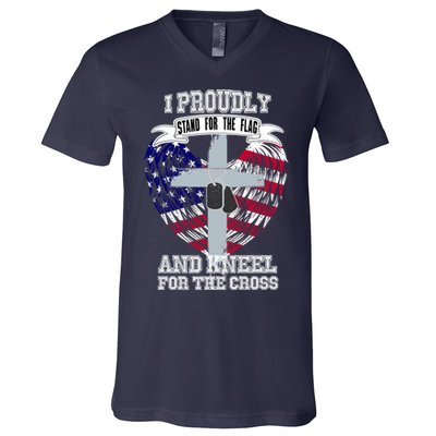 I Proudly Stand For The Flag And Kneel For The Cross V-Neck T-Shirt