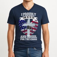 I Proudly Stand For The Flag And Kneel For The Cross V-Neck T-Shirt