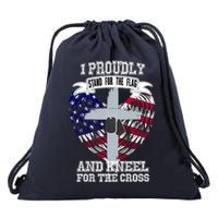 I Proudly Stand For The Flag And Kneel For The Cross Drawstring Bag