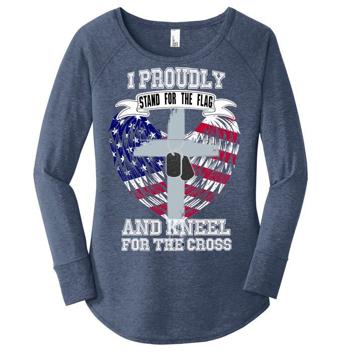 I Proudly Stand For The Flag And Kneel For The Cross Women's Perfect Tri Tunic Long Sleeve Shirt