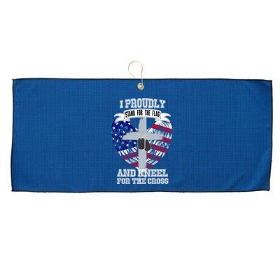 I Proudly Stand For The Flag And Kneel For The Cross Large Microfiber Waffle Golf Towel