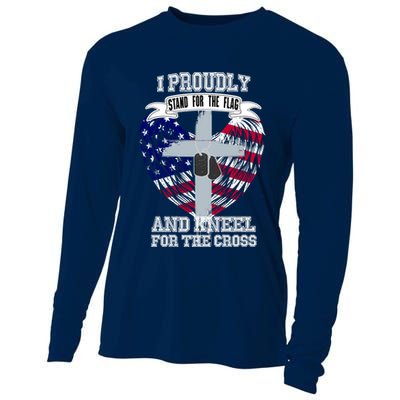 I Proudly Stand For The Flag And Kneel For The Cross Cooling Performance Long Sleeve Crew